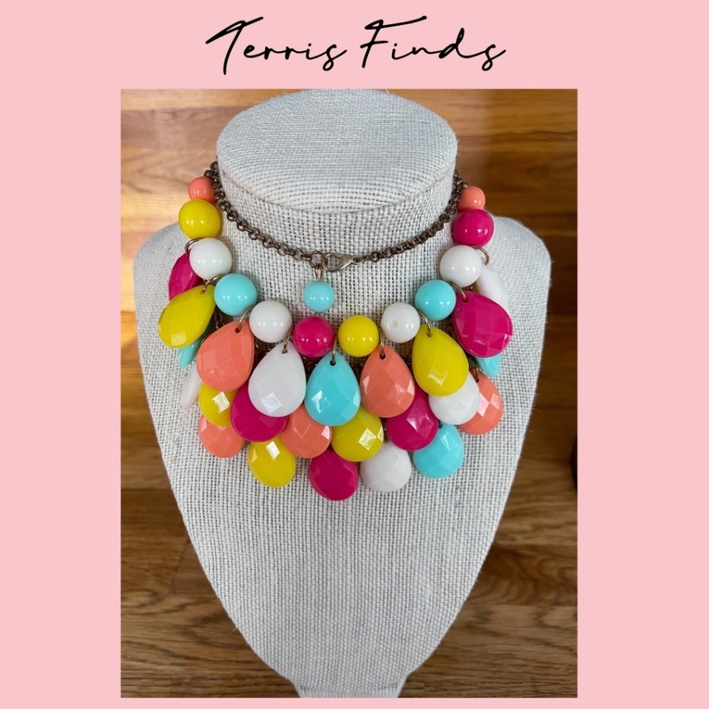 Vintage Colourful Statement Waterfall Necklace